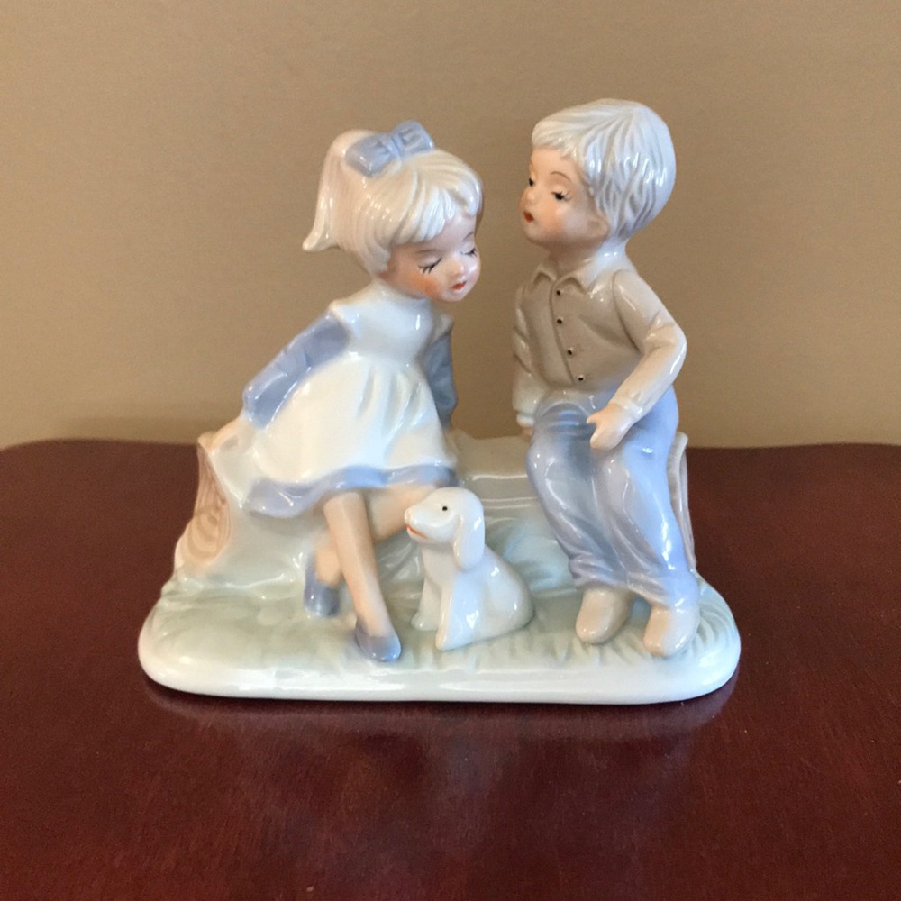 Vintage Cute Girl and Boy Figurine Children Statuette Porcelain Made in Korea